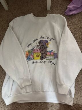 Fruit of the Loom White Crewneck Sweatshirt with Colorful Logo Tag